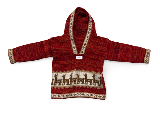 Roter Kapuzenpullover mit Lama-Muster - Gr. 98