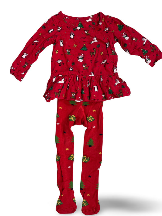 2er Set - Strumpfhose/Shirt Weihnachten - Gr. 86