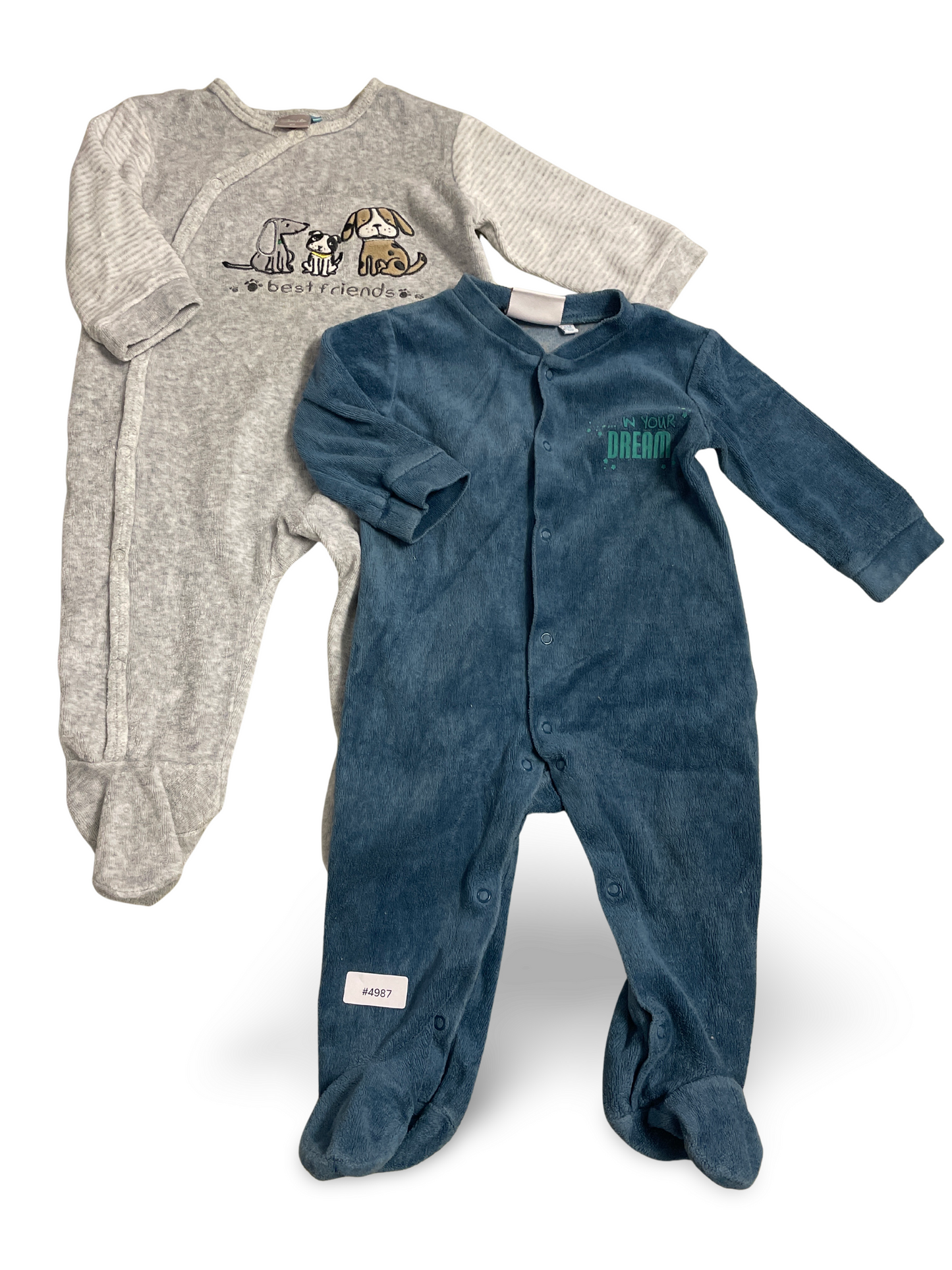 2er Bundle Strampler blau und grau mit Fuss - Gr. 68