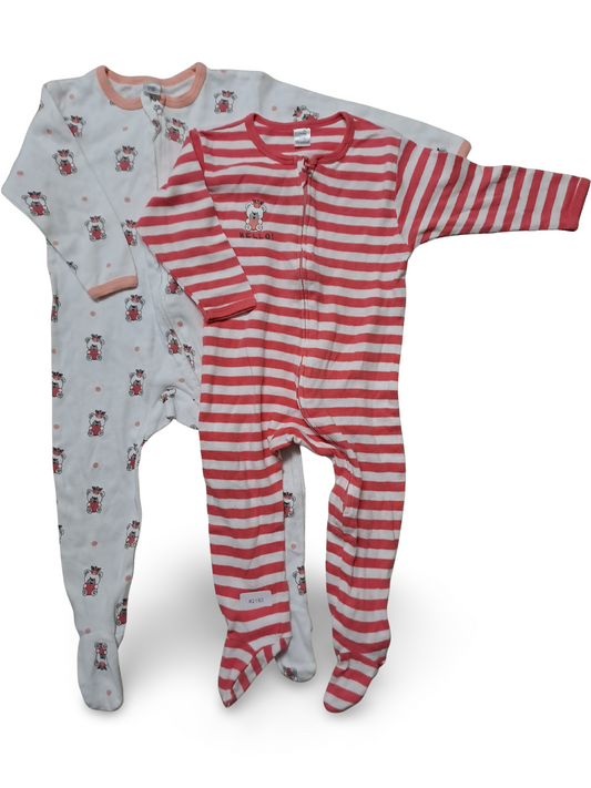 2er Bundle Strampler Gestreift und Tierprint - Gr. 74