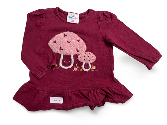 Beerfarbenes Langarmshirt mit Pilzapplikation und Rüsche - Gr. 74