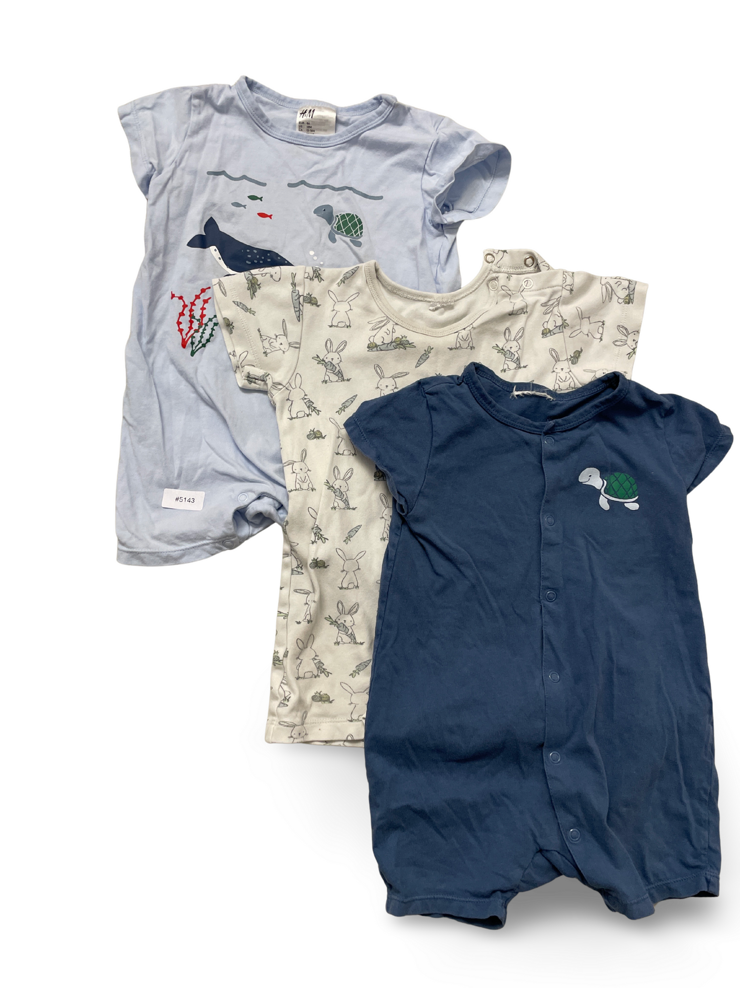 3er Bundle Strampler mit Meeres- und Hasenmuster - Gr. 86