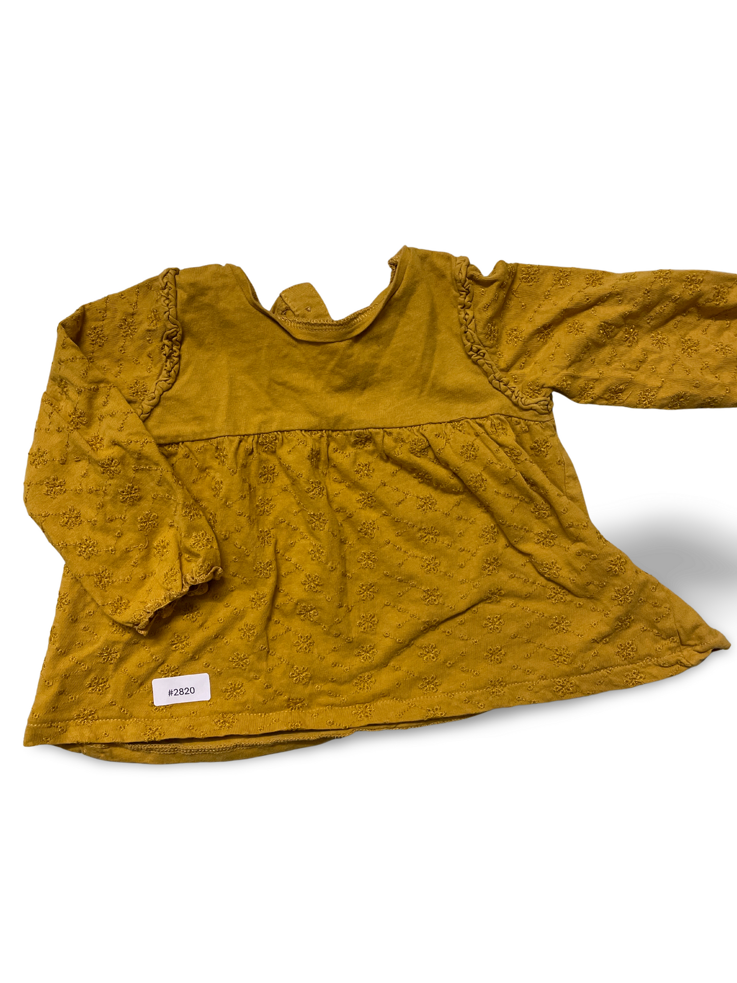 Senfgelbes Langarmkleid mit Stickblumen - Gr. 80