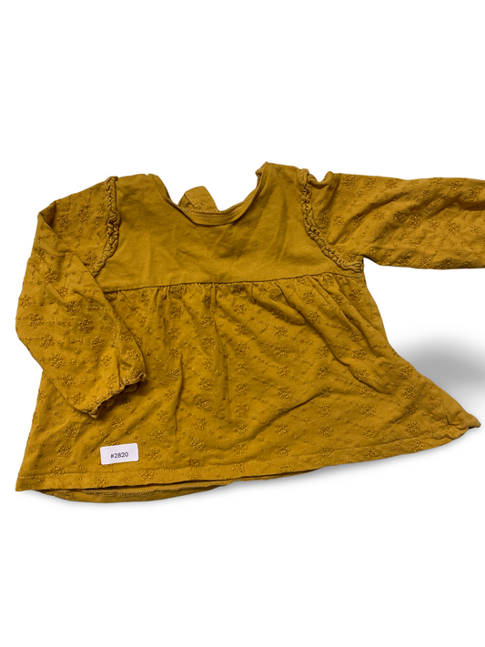 Senfgelbes Langarmkleid mit Stickblumen - Gr. 80