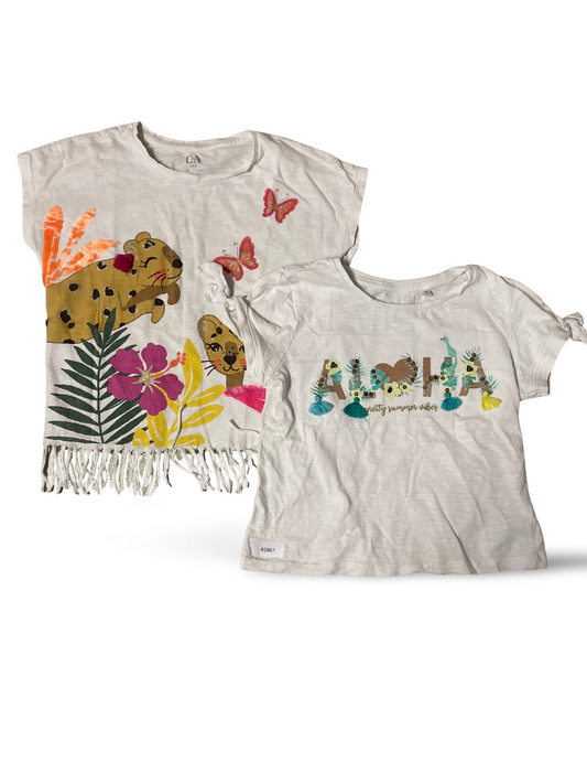 2er Bundle T-Shirts mit Fransen und Aloha-Print - Gr. 122