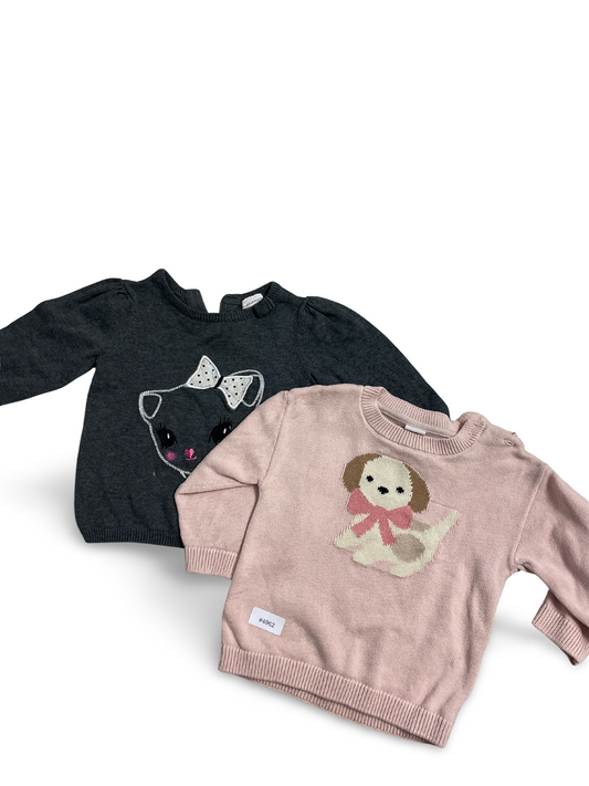 2er Bundle Strickpullover mit Tiermotiven - Gr. 74