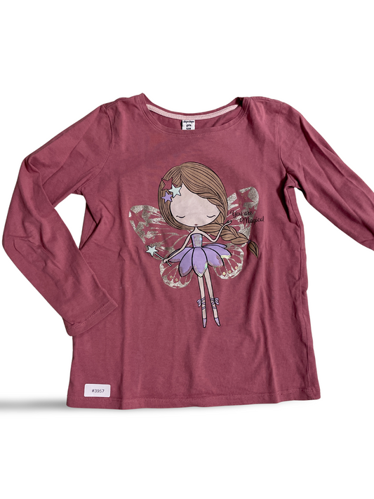 Rosa Langarmshirt mit Feenmotiv - Gr. 128
