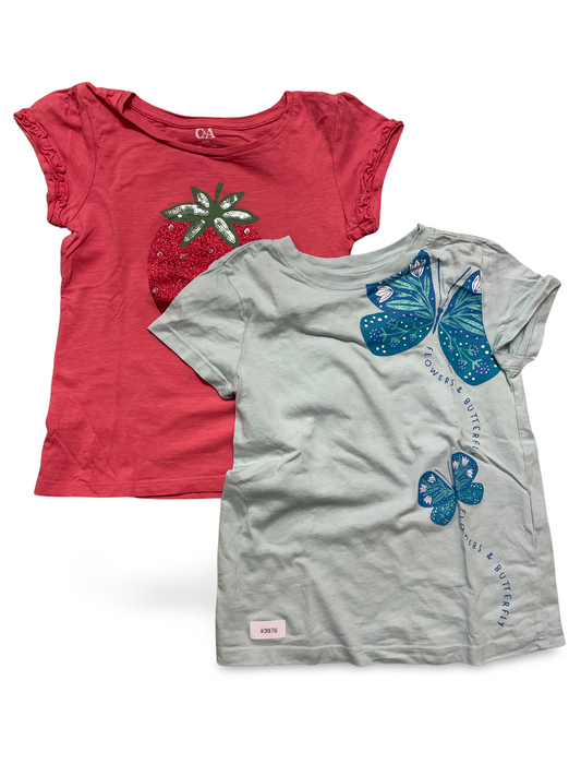 2er Bundle T-Shirts mit Erdbeere und Schmetterling - Gr. 122