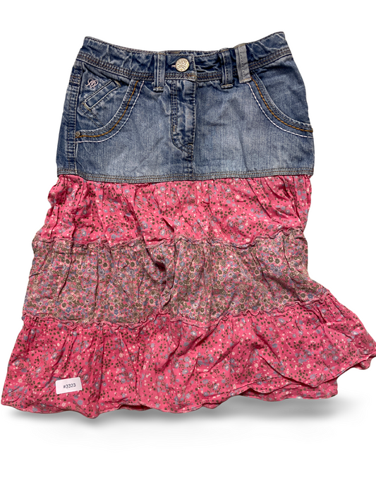 Denim skirt with pink flounces - size. 128