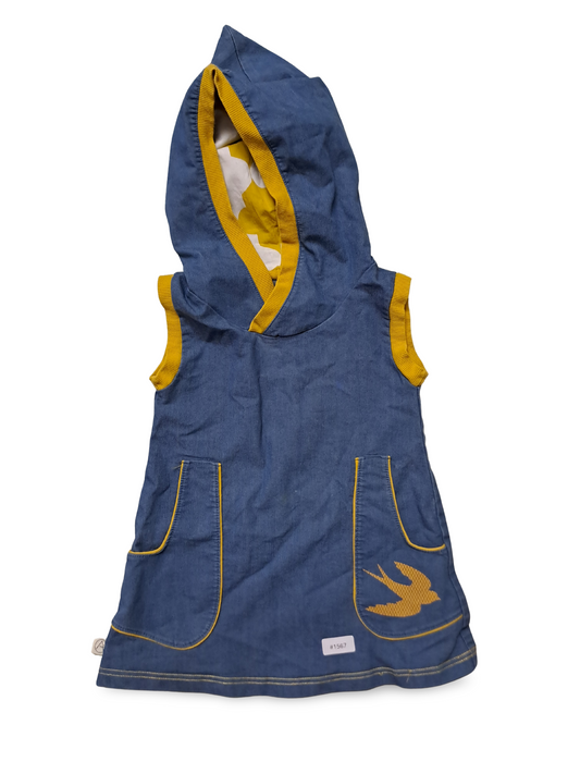 Ärmelloses Kapuzenkleid mit Taschen und Vogelapplikation - Gr. 98