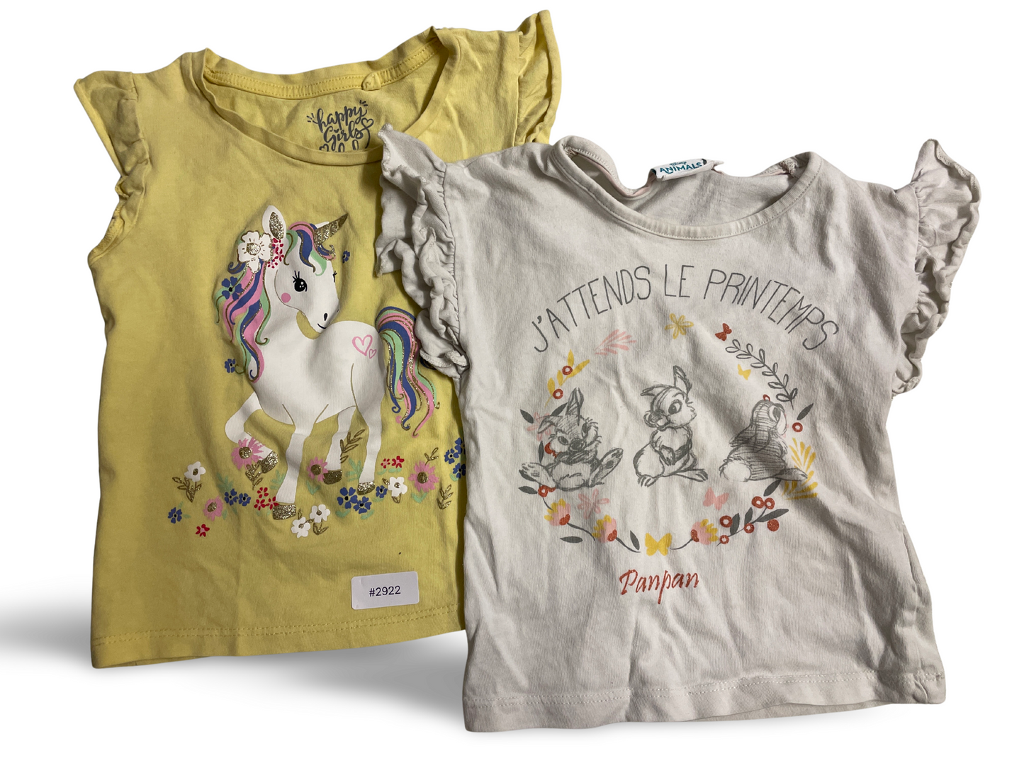 2er Bundle T-Shirts mit Rüschen und Motivprints - Gr. 98