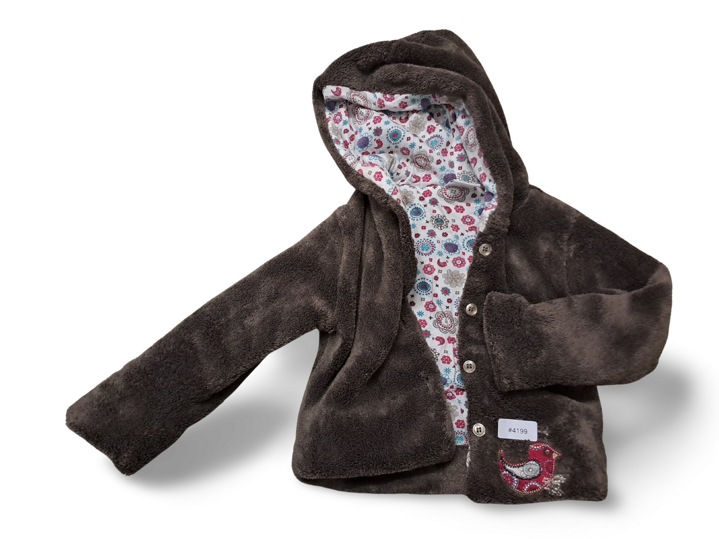 Flauschige Kapuzenjacke mit Vogelapplikation - Gr. 74