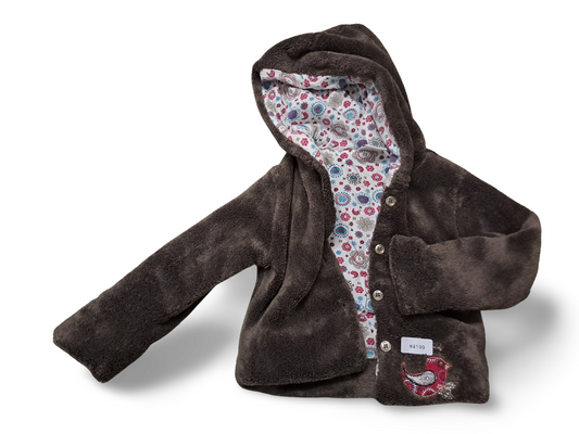 Flauschige Kapuzenjacke mit Vogelapplikation - Gr. 74