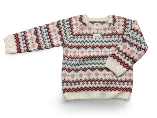 Strickpullover rosa Herz- und Zickzackmuster - Gr. 98