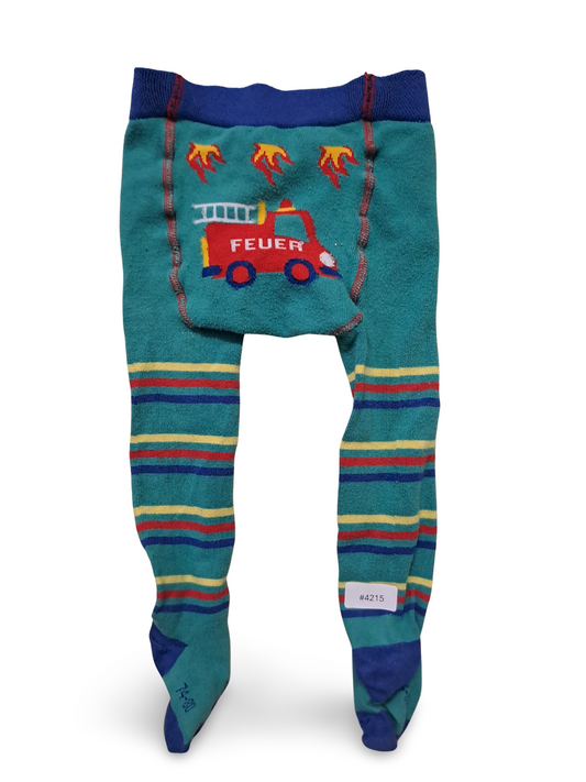 Strumpfhose mit Feuerwehrmotiv und bunten Streifen - Gr. 74