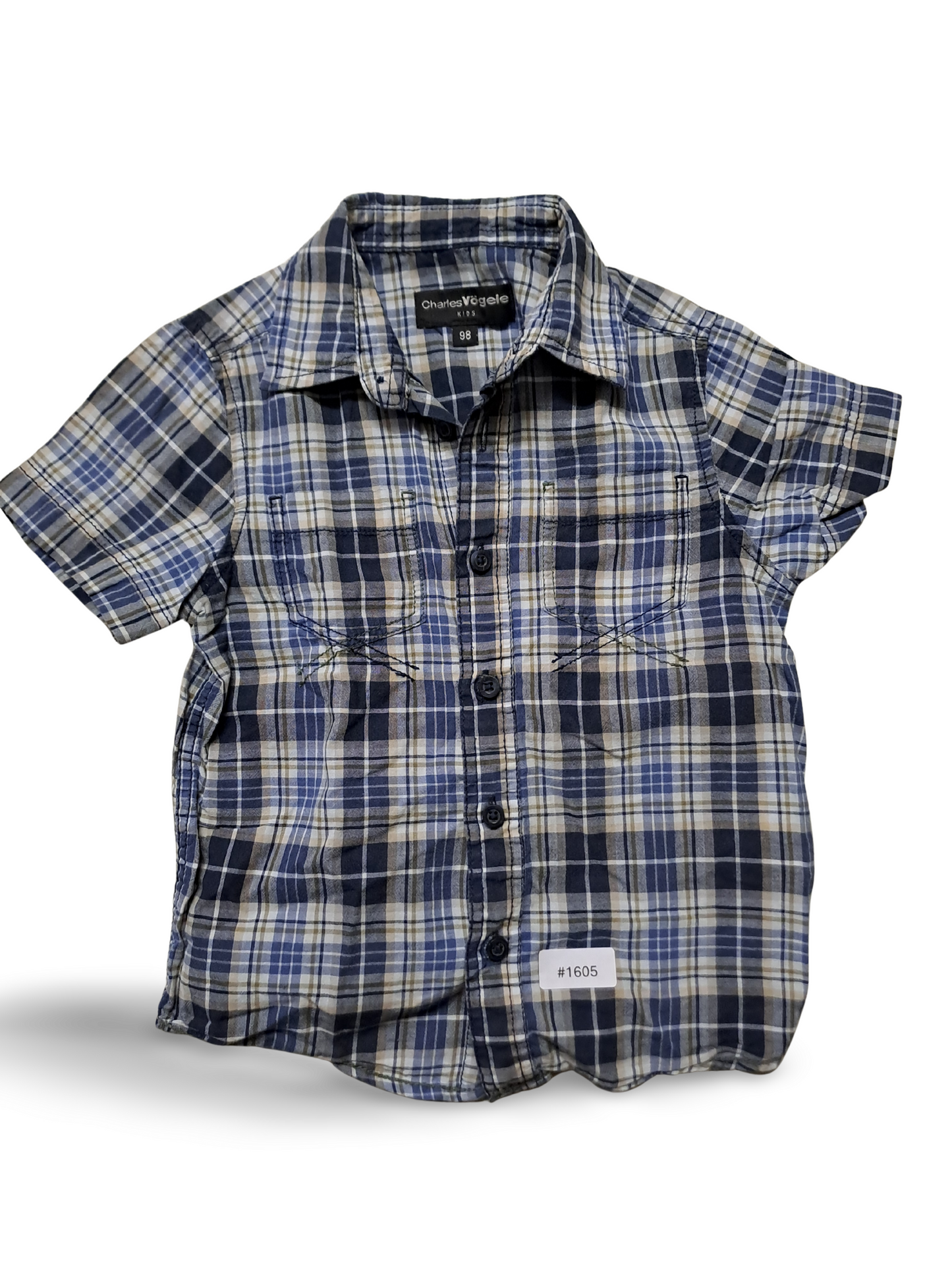 Kurzarmhemd kariert blau - Gr. 98