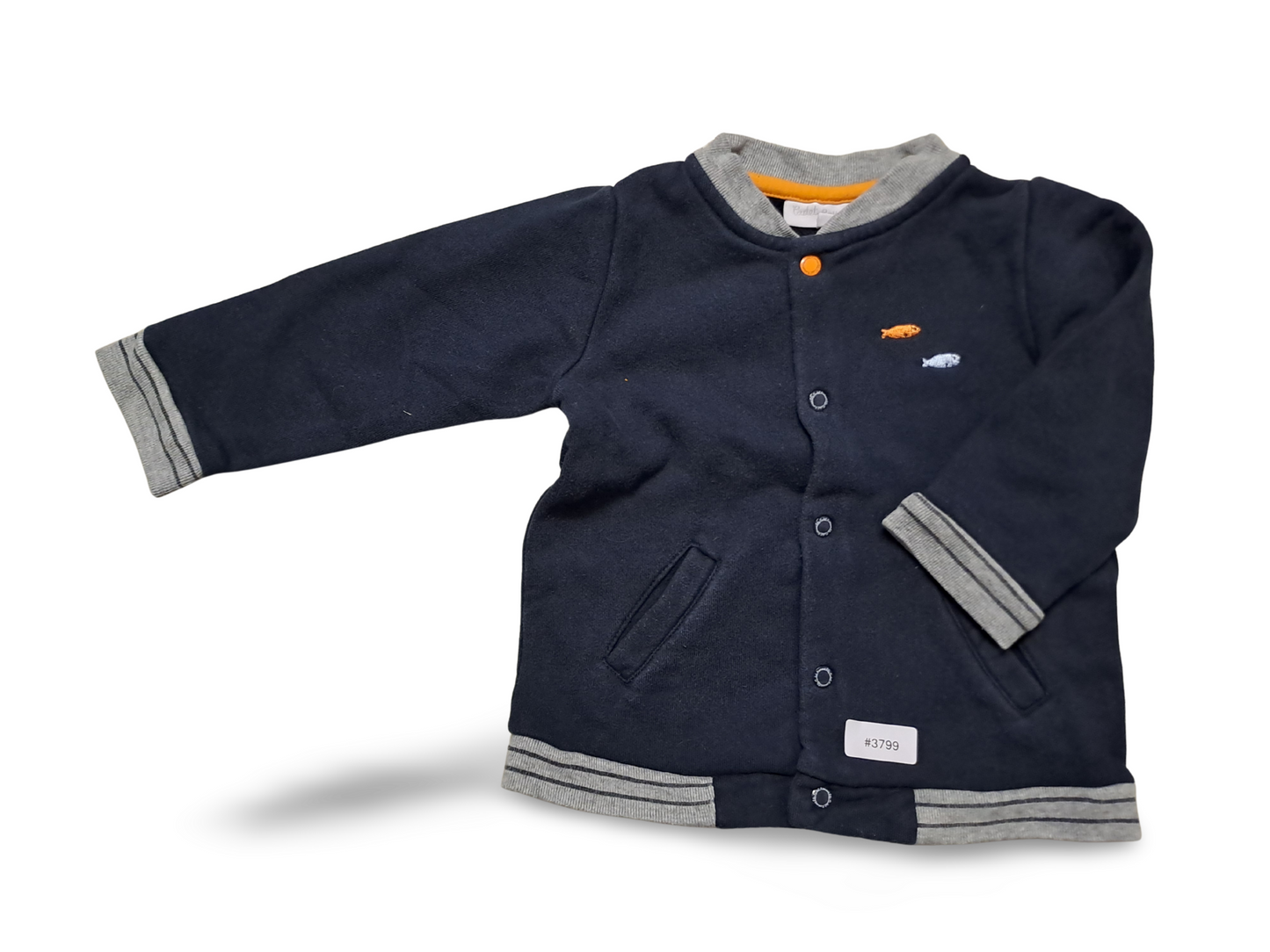 Dunkelblaue Sweatjacke mit Fischstickerei - Gr. 86