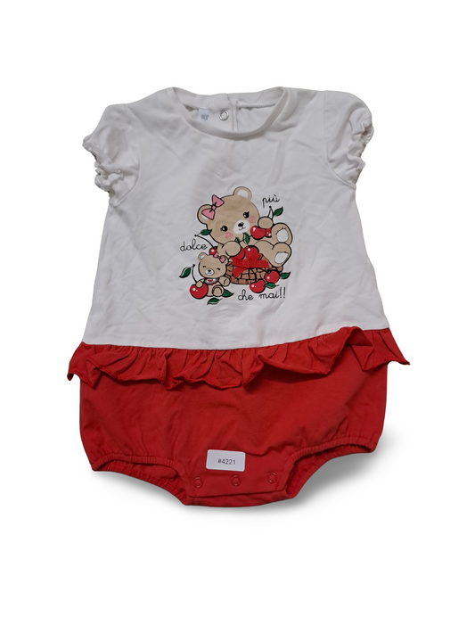 Strampler kurz mit Bärchenprint und Rüsche - Gr. 68