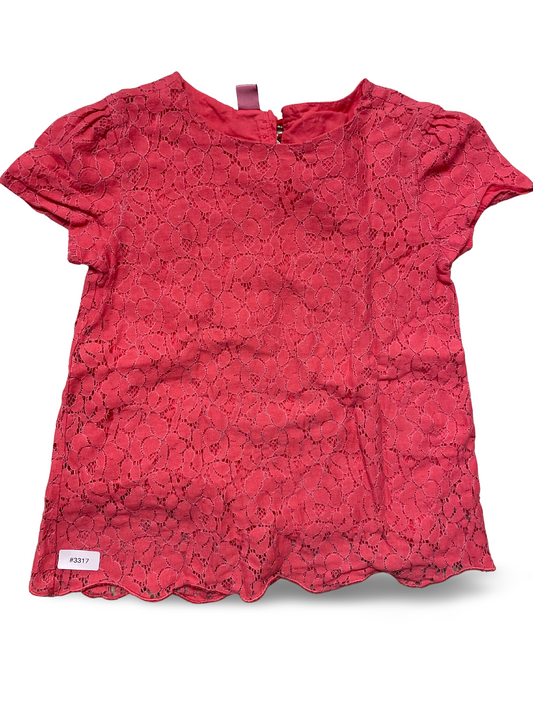Coral red lace blouse, short sleeves - size 128