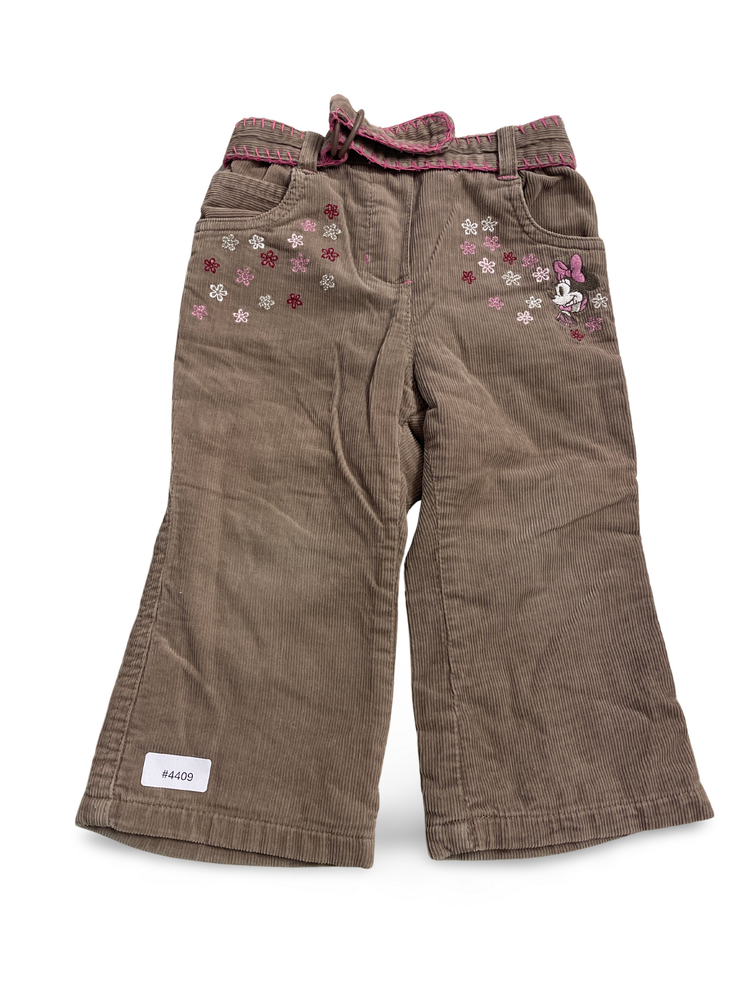 Braune Cordhose mit Minnie Maus Stickerei - Gr. 86