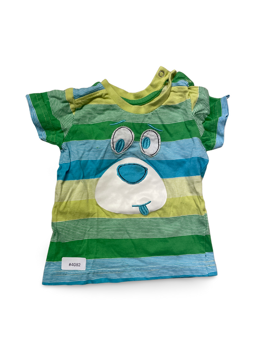 Gestreiftes Kurzarmshirt mit Tiergesicht - Gr. 74