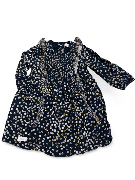 Dunkelblaues Blumenkleid mit Rüschen - Gr. 98