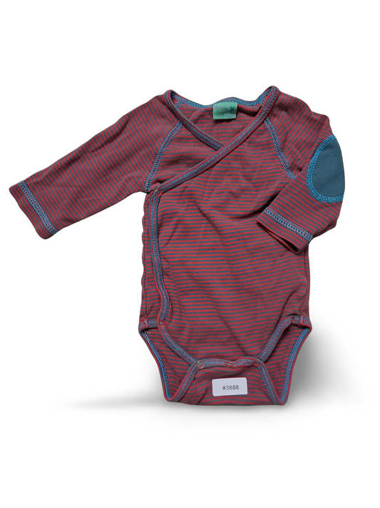 Wickelbody rot-blau gestreift mit Ellbogenpatch - Gr. 62