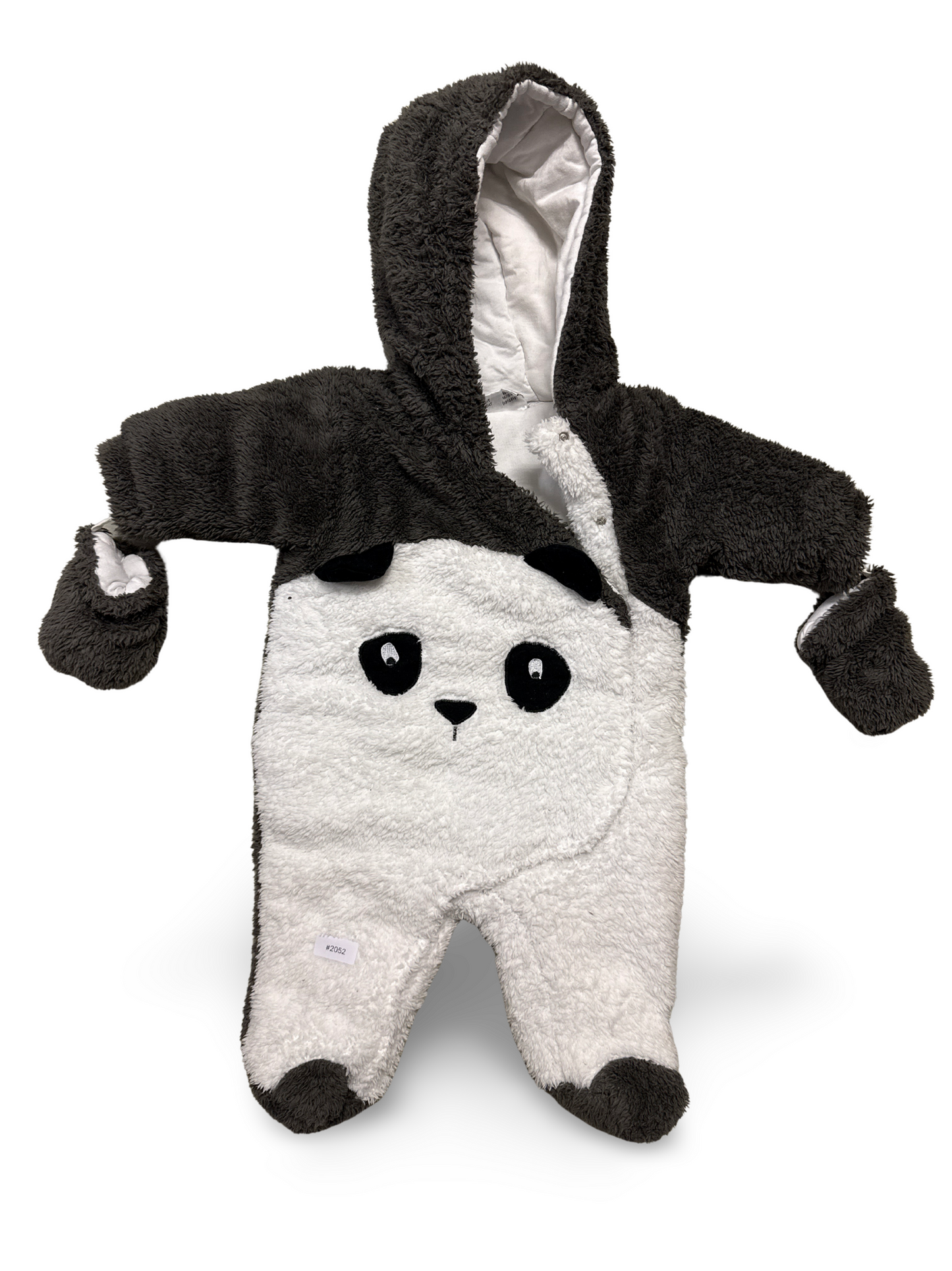 Gefütterter Strampler Panda mit Kapuze und Füssen - Gr. 62