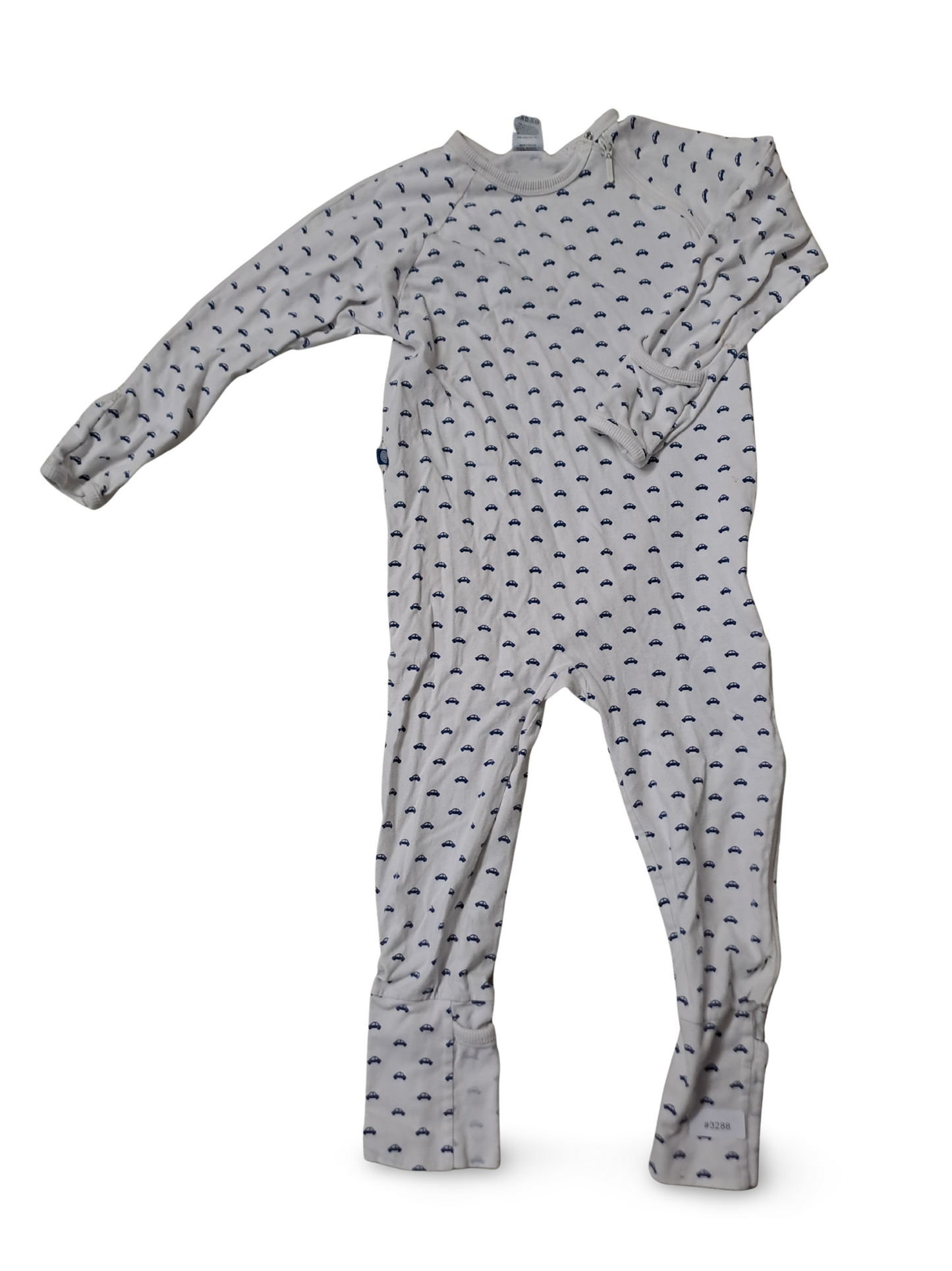 White romper with car pattern and feet - size 86