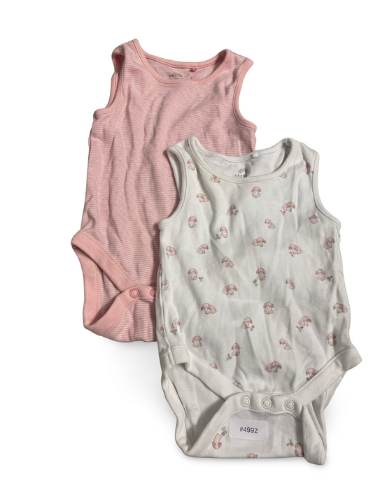 2er Bundle Strampler rosa gestreift und weiss mit Häschen - Gr. 68
