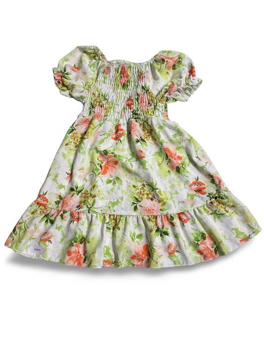 Geblümtes Kleid mit Smock und Rüschen - Gr. 104