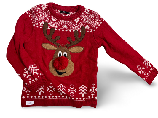 Weihnachtspullover Rentier mit Bommel - Gr. 128