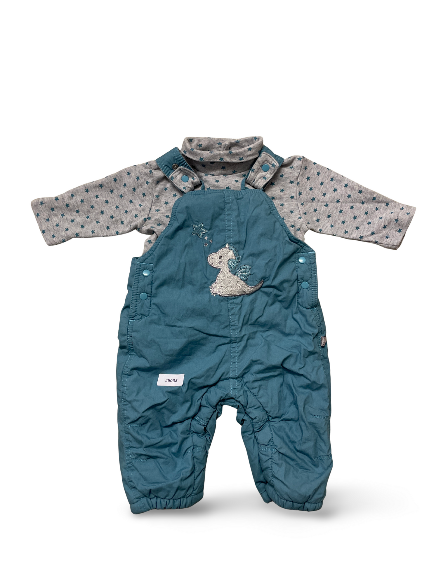 Blauer Strampler mit Tier- und Sternchenstickerei - Gr. 62