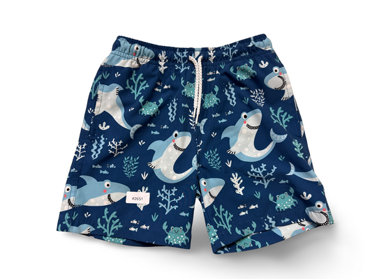 Badeshorts mit Hai- und Meeresmuster - Gr. 104
