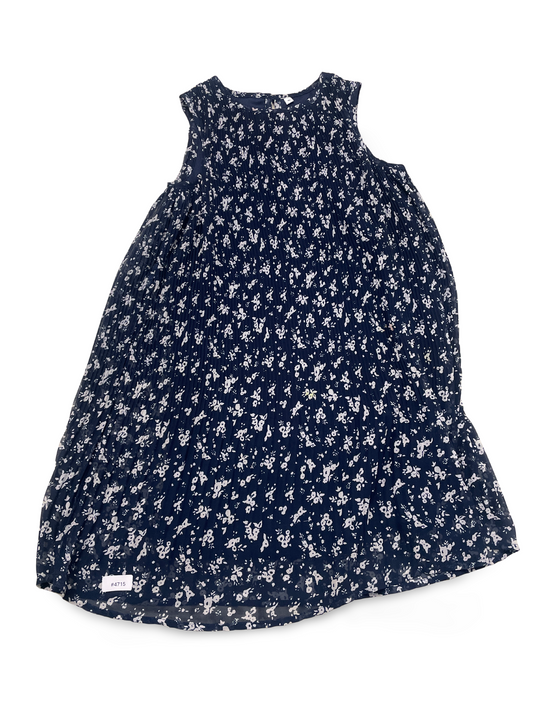 Plissiertes dunkelblaues Blumenkleid - Gr. 140