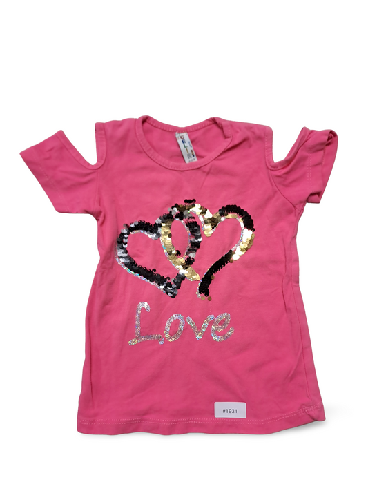 T-Shirt mit Cut-Out-Ärmeln und Pailettenherzen - Gr. 98