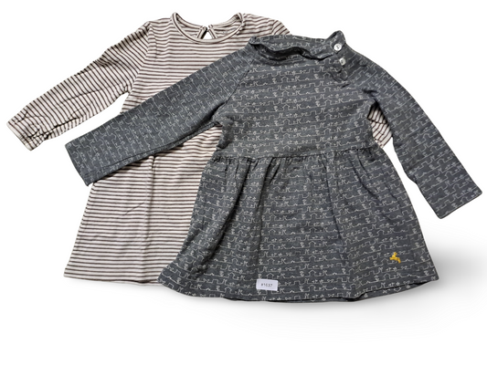 2er Bundle Langarmkleider gestreift und gemustert - Gr. 92