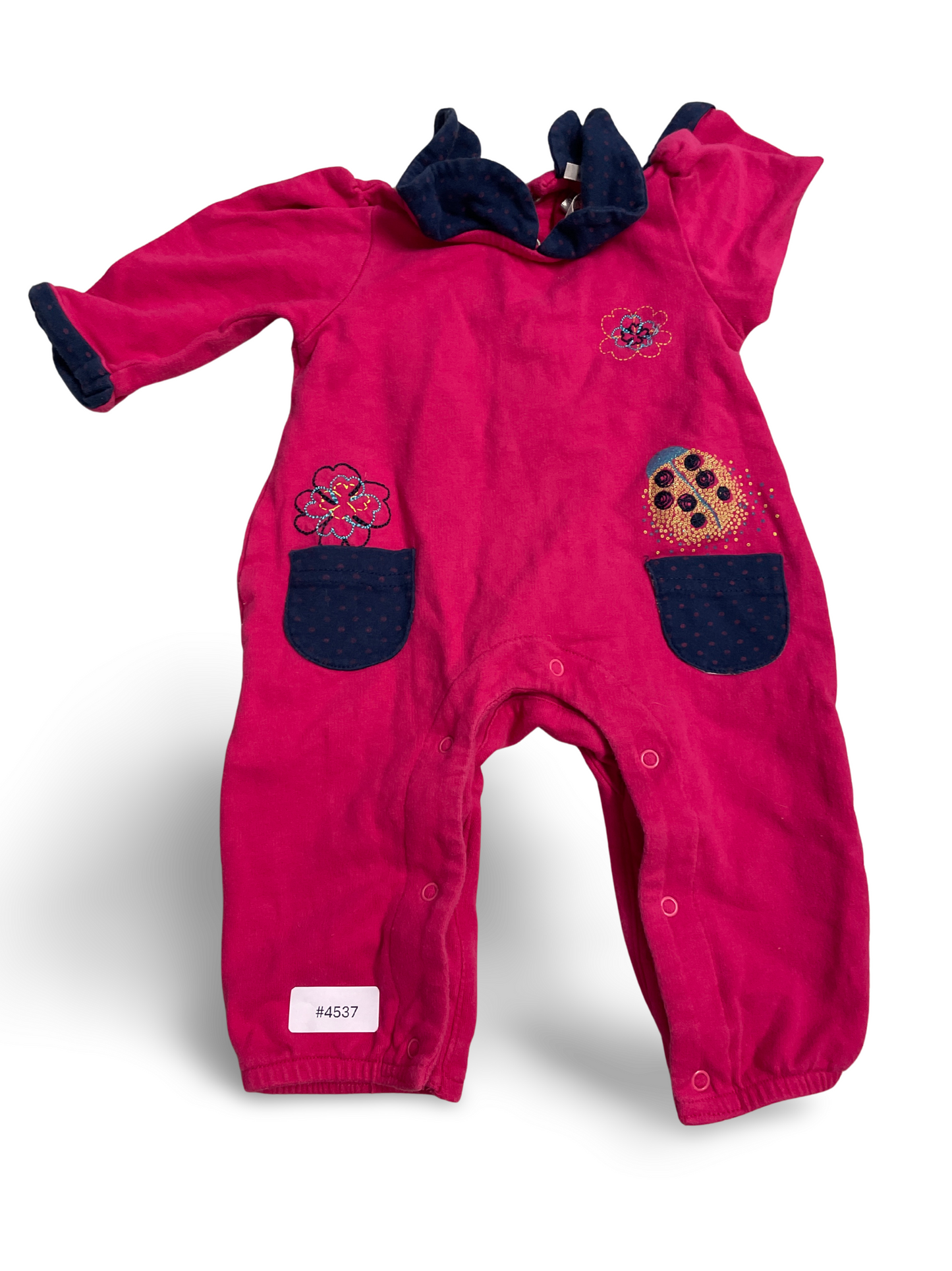 Strampler pink mit Taschen und Marienkäfer - Gr. 62