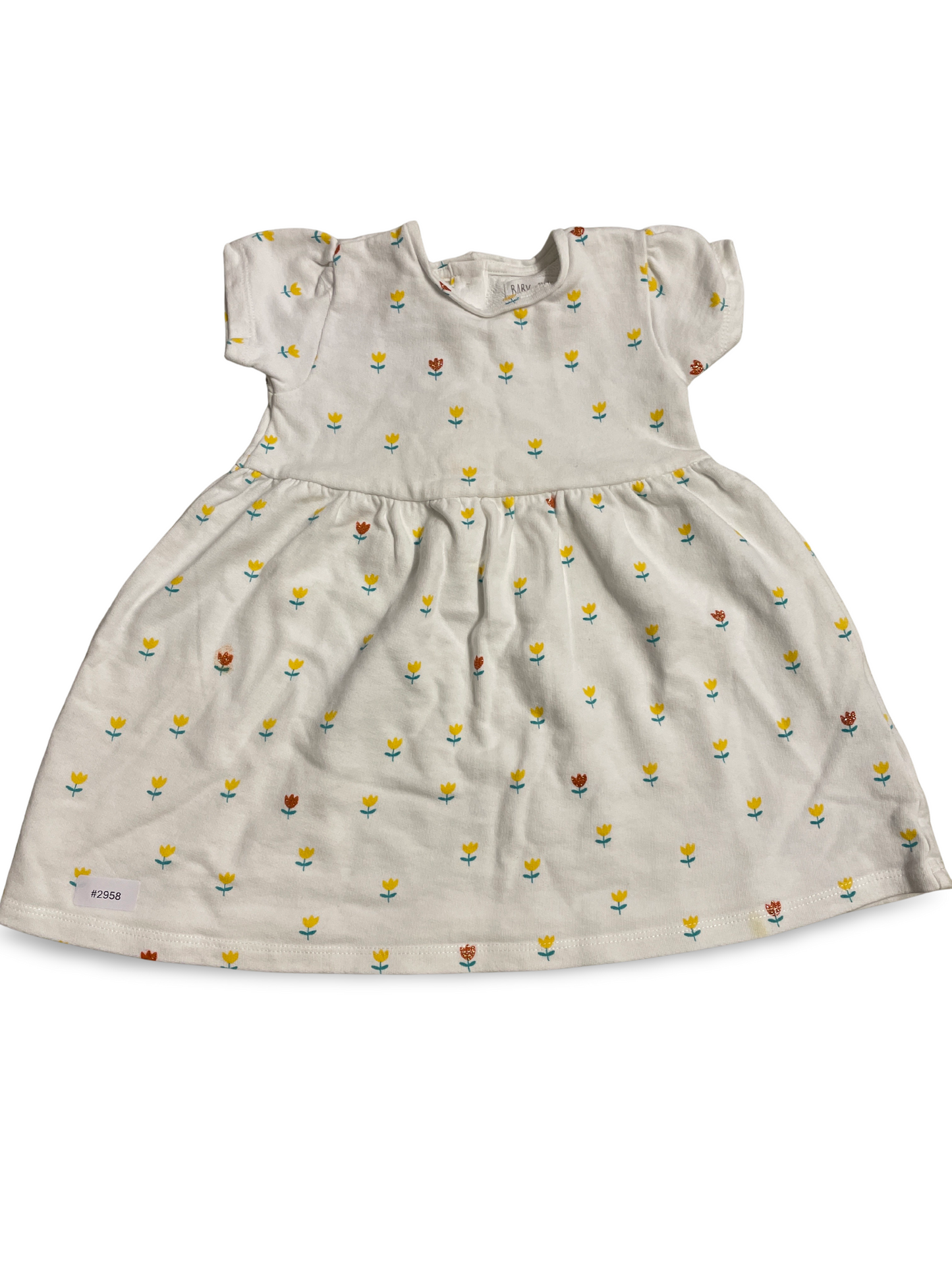 Weisses Kurzarm-Blumenkleid - Gr. 92