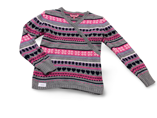 Strickpullover mit Herzmuster und Wickelkragen - Gr. 128