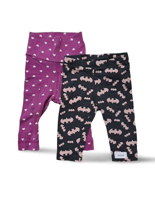 2er Bundle Leggings mit Herz- und Fledermausmuster - Gr. 68