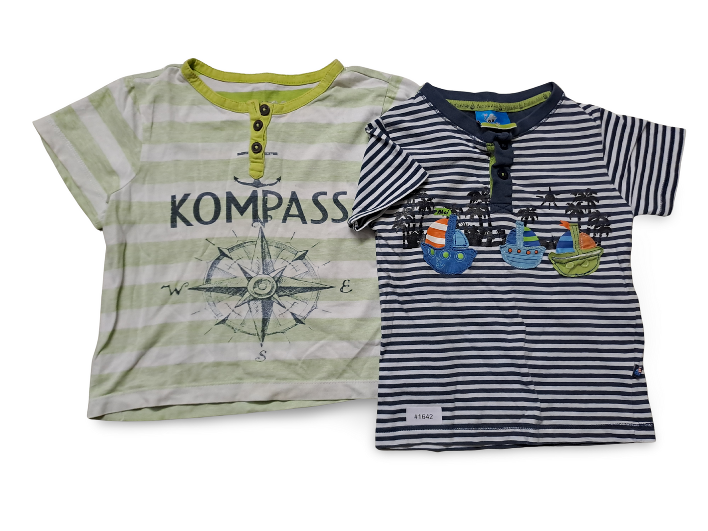 2er Bundle Gestreifte T-Shirts mit Kompass- und Boots-Motiv - Gr. 92