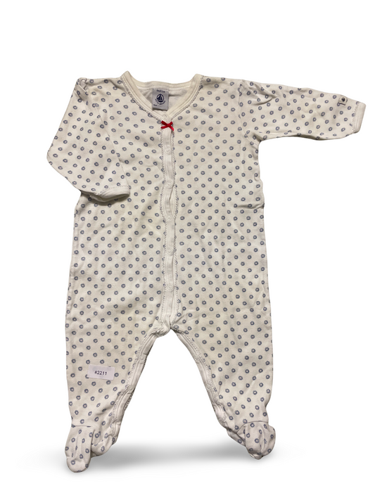 Weisser Strampler mit Blümchen und Fuss - Gr. 68