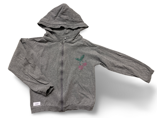 Graue Kapuzenjacke mit Kirschen - Gr. 122