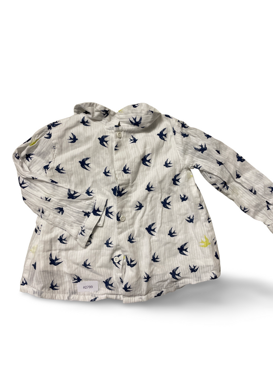 Weisses Langarmhemd mit Schwalbenprint - Gr. 74