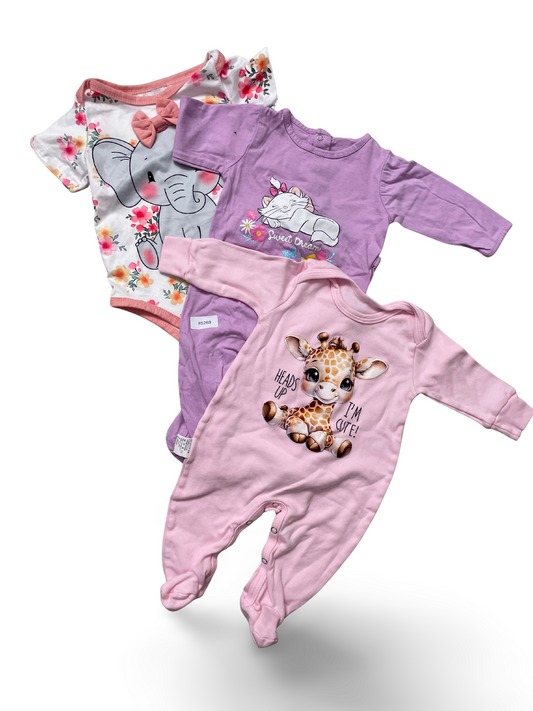 3er Bundle Bodys und Strampler mit Tiermotiven - Gr. 68