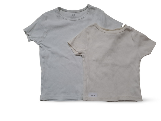 2er Bundle Kurzarm T-Shirts gerippt Weiss und Beige - Gr. 122