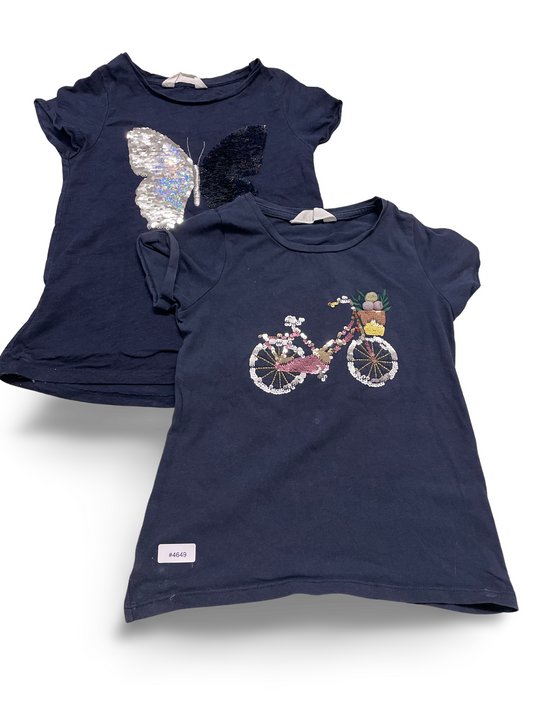 2er Bundle T-Shirts mit Pailletten-Schmetterling und Fahrrad - Gr. 122