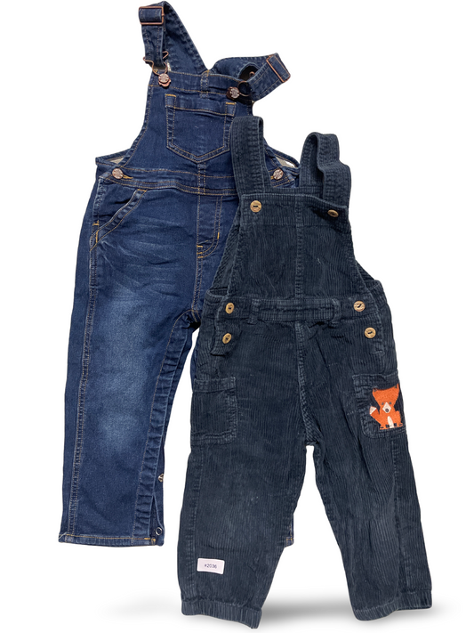 2er Bundle Latzhosen Jeans und Cord mit Fuchsmotiv - Gr. 86