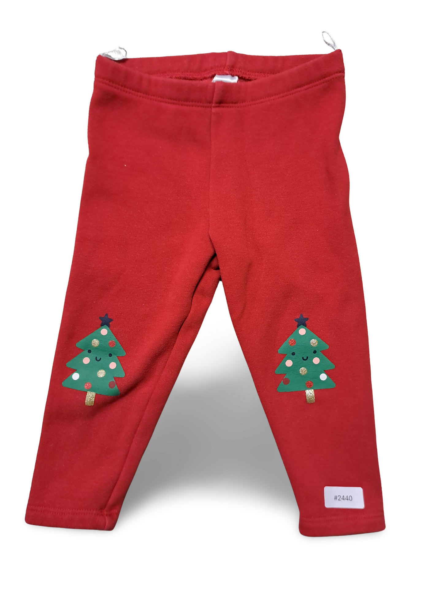 Rote Leggings mit Weihnachtsbaum-Motiv - Gr. 92